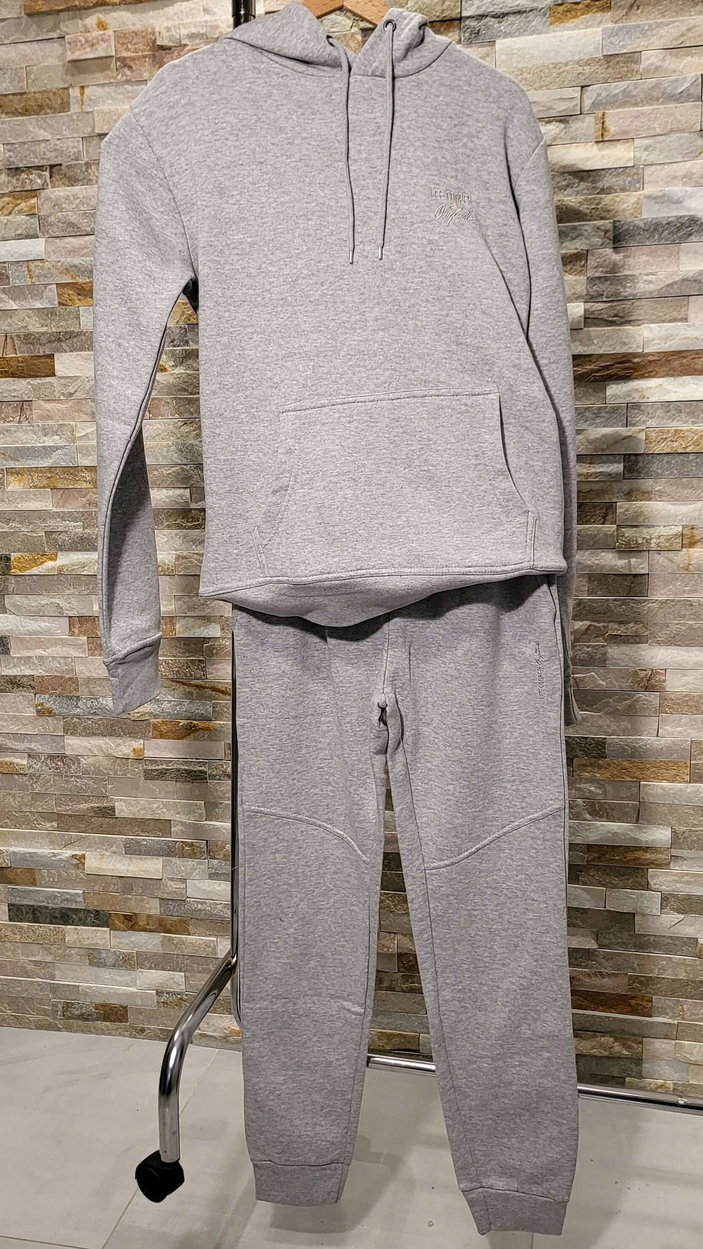 Ensemble 2 Pièces LEE COOPER Gris Perle - Pull à Capuche & Pantalon Coordonné