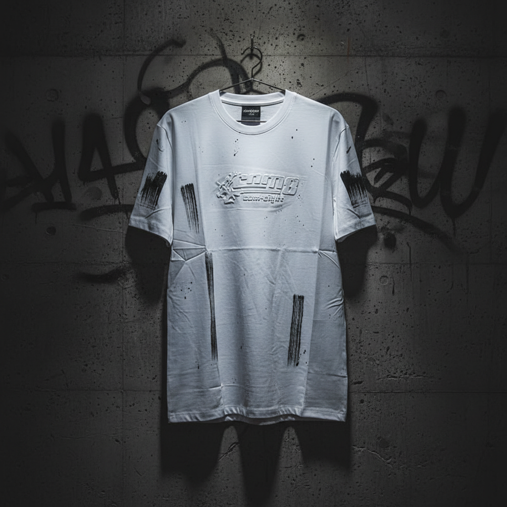 T-shirt COM-EIGHT Blanc Effet Peinture Noire