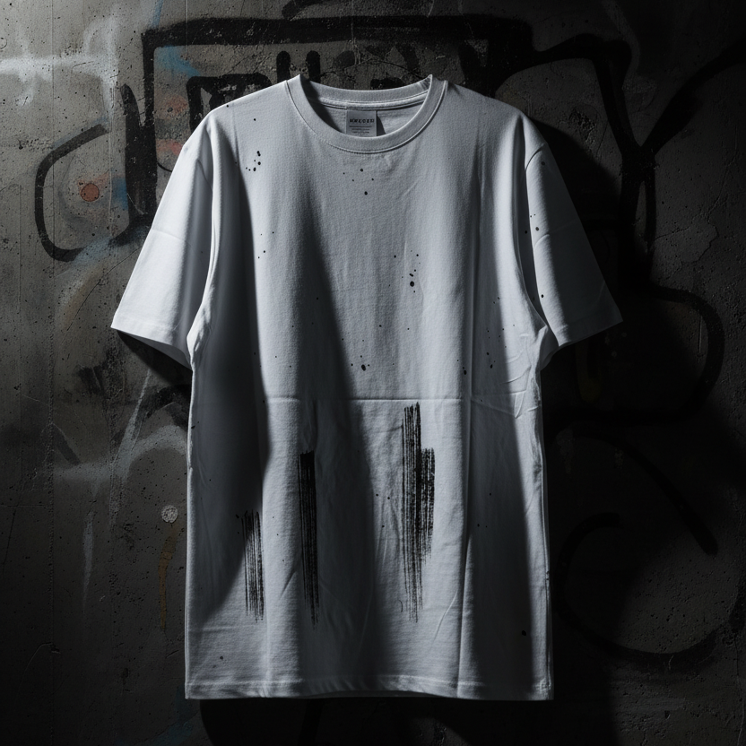 T-shirt COM-EIGHT Blanc Effet Peinture Noire