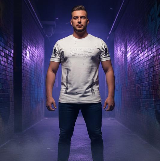 T-shirt COM-EIGHT Blanc Effet Peinture Noire