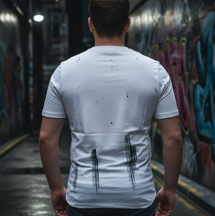 T-shirt COM-EIGHT Blanc Effet Peinture Noire