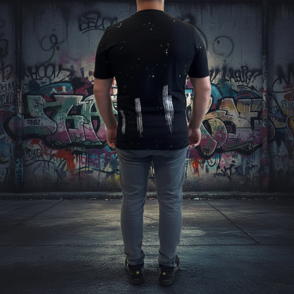 T-shirt COM-EIGHT Noir Effet Peinture Blanche