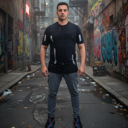 T-shirt COM-EIGHT Noir Effet Peinture Blanche
