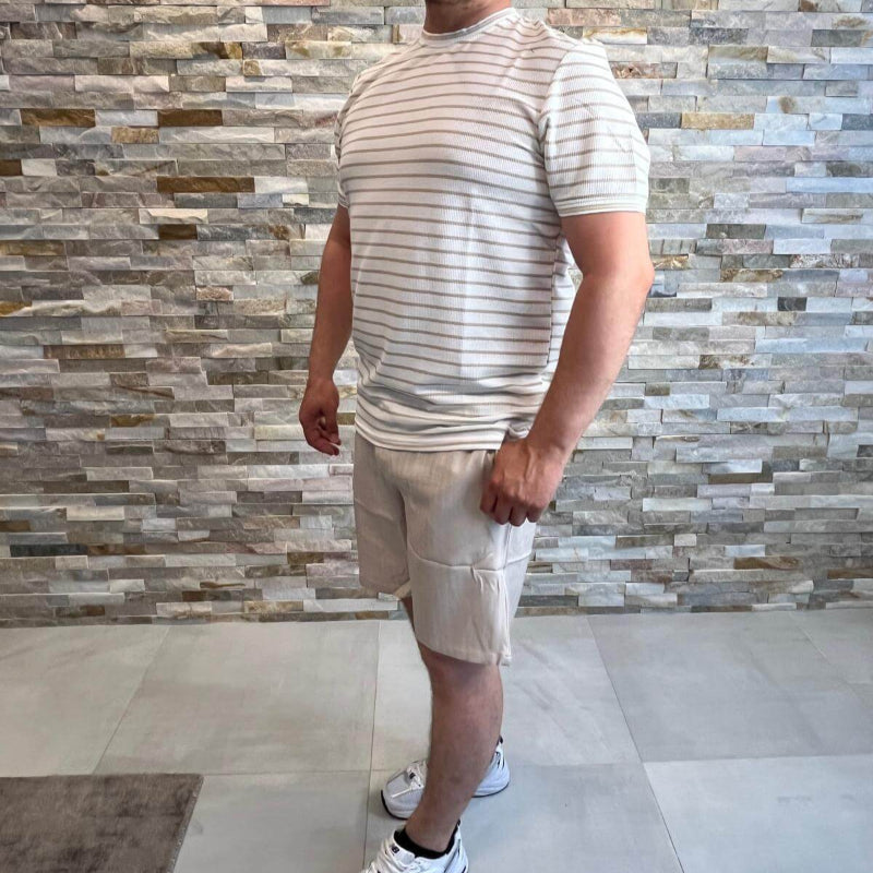 T-shirt marinière blanc/beige homme – AXION PLUS - mnshopmode