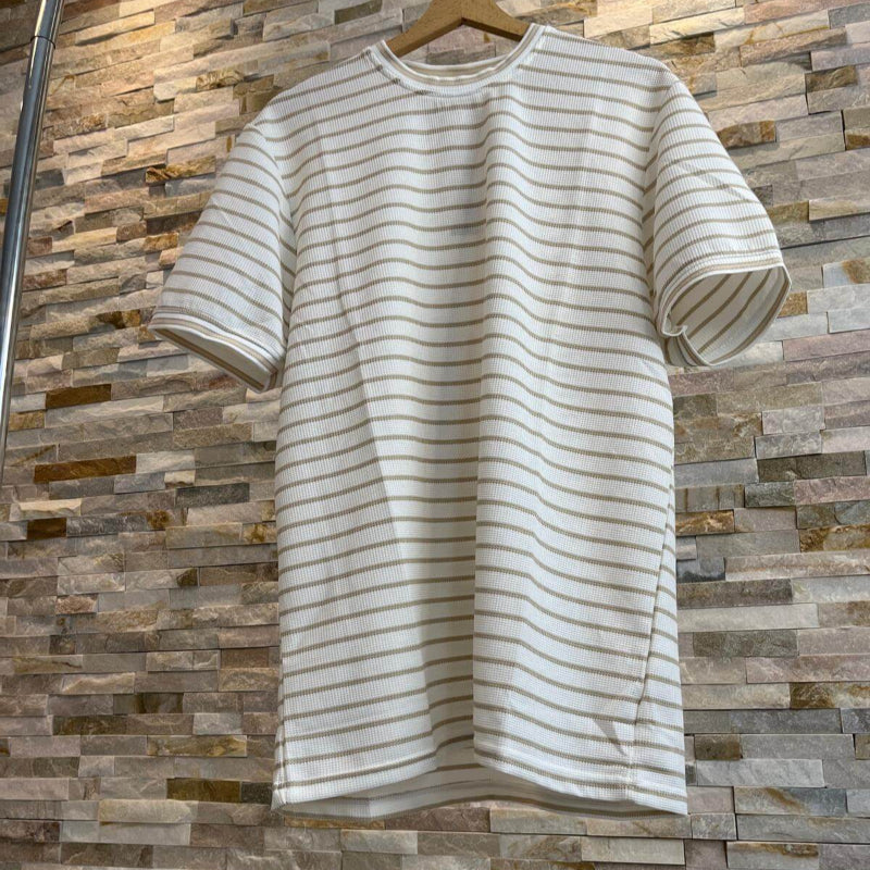 T-shirt marinière blanc/beige homme – AXION PLUS - mnshopmode