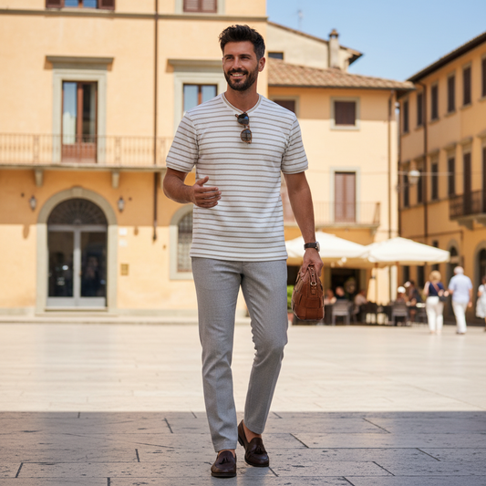 T-shirt marinière blanc/beige homme – AXION PLUS