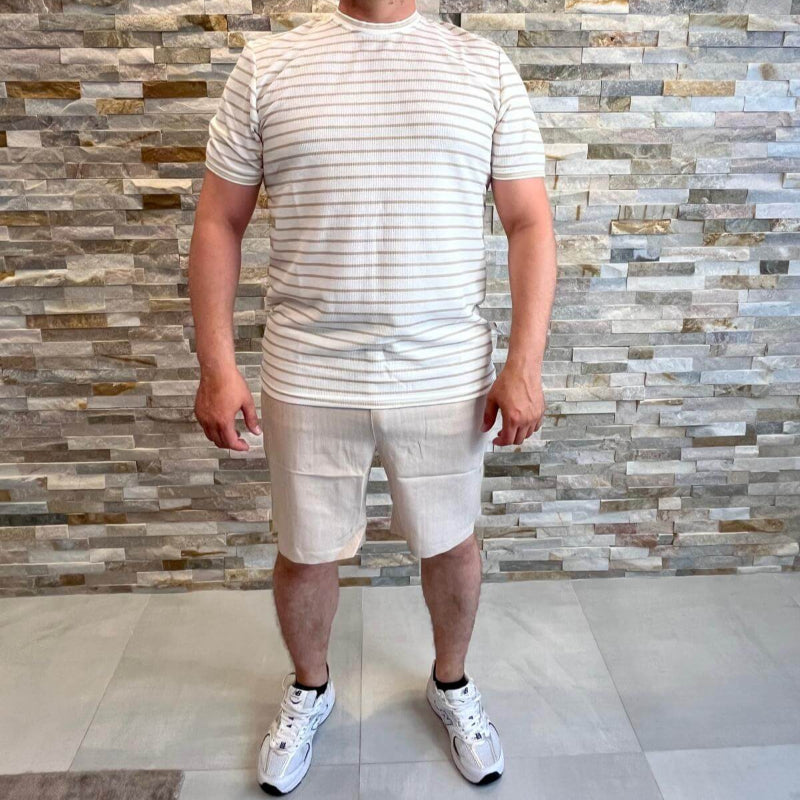 T-shirt marinière blanc/beige homme – AXION PLUS - mnshopmode