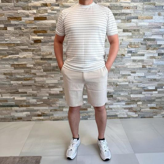 T-shirt marinière blanc/beige homme – AXION PLUS - mnshopmode