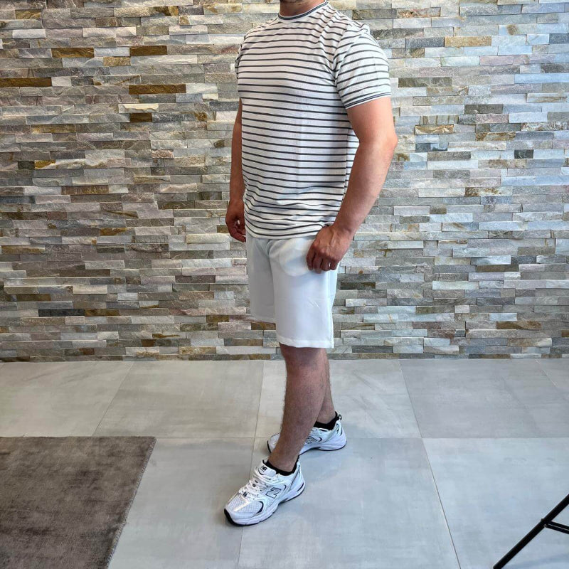 T-shirt marinière blanc/gris homme – AXION PLUS - mnshopmode