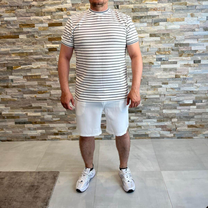 T-shirt marinière blanc/gris homme – AXION PLUS - mnshopmode